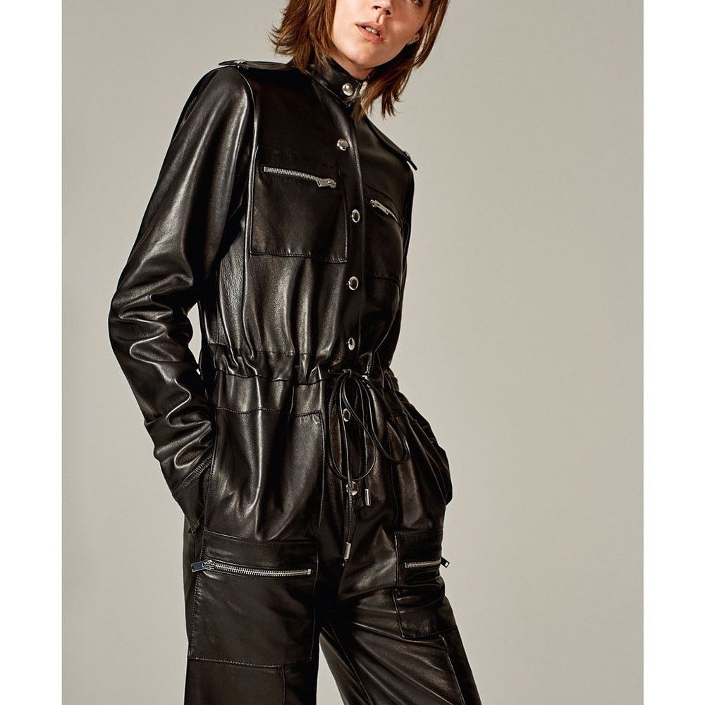 Women's Black Lamb Leather Jumpsuit Zara US S